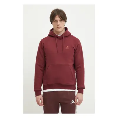 Mikina adidas Originals Essential pánská, vínová barva, s kapucí, s aplikací, JD2403