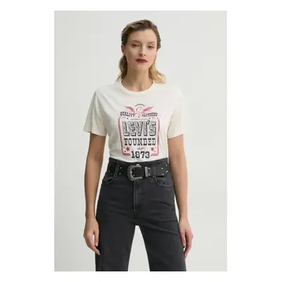 Bavlněné tričko Levi's GRAPHIC ICONIC TEE béžová barva, A8802