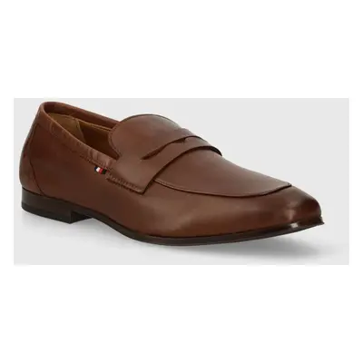 Kožené mokasíny Tommy Hilfiger CASUAL LIGHT FLEXIBLE LTH LOAFER pánské, hnědá barva, FM0FM04989