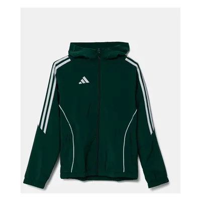 Dětská mikina adidas Performance zelená barva, s kapucí, vzorovaná, IM8796