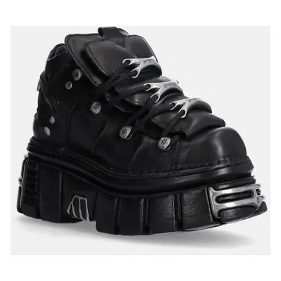 Kožené sneakers boty New Rock Nomada Negro + Tower Negro Lateral E14 Acero černá barva, M-106-S1