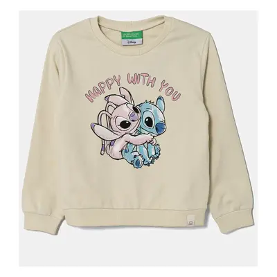 Dětská bavlněná mikina United Colors of Benetton x Disney béžová barva, s potiskem, 3PQMG10HP