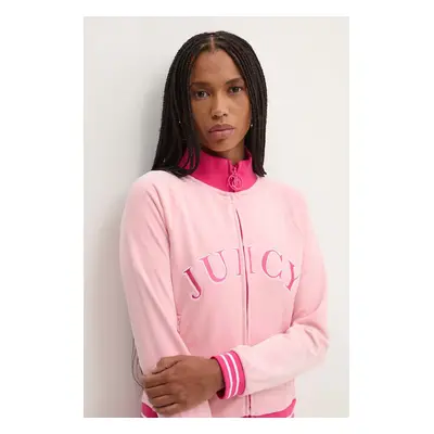 Velurová mikina Juicy Couture TANYA TRACKTOP růžová barva, s aplikací, JCSCT224417