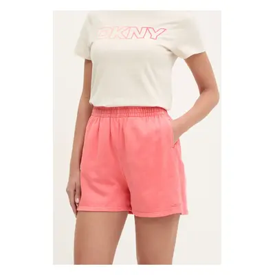 Bavlněné šortky Dkny dámské, růžová barva, hladké, high waist, DP5S5243