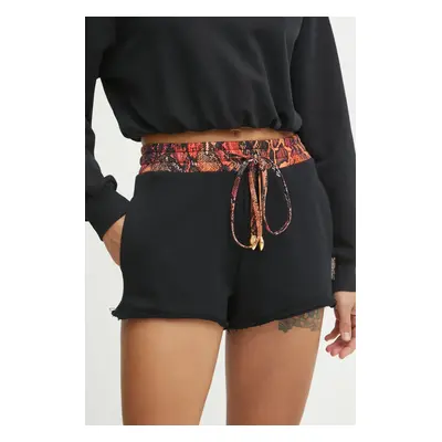 Bavlněné šortky Just Cavalli dámské, černá barva, vzorované, high waist, 78PADE01 CF100