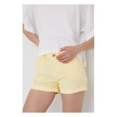 Bavlněné šortky Pepe Jeans Balboa Short dámské, žlutá barva, hladké, medium waist