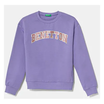 Dětská bavlněná mikina United Colors of Benetton fialová barva, s potiskem, 3J68C10MX