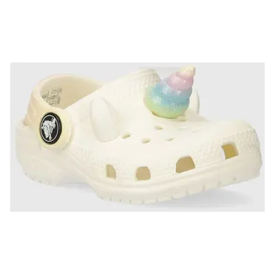 Dětské pantofle Crocs CLASSIC IAM RAINBOW UNICORN CLOG béžová barva