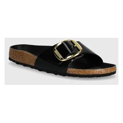 Kožené pantofle Birkenstock Madrid Big Buckle dámské, černá barva, 1022650