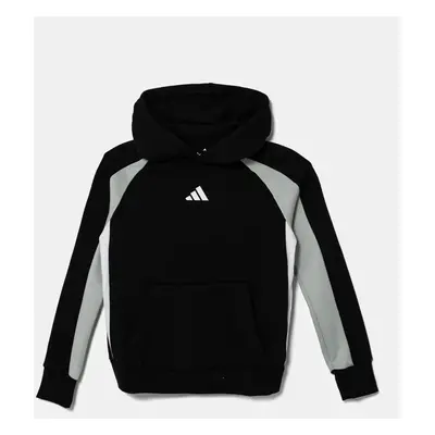 Dětská mikina adidas černá barva, s kapucí, vzorovaná, JD0057