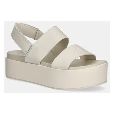 Sandály Calvin Klein Jeans FLATFORM SANDAL SLING IN dámské, béžová barva, na platformě, YW0YW017