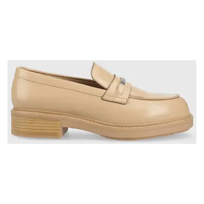 Mokasíny Calvin Klein RUBBER SOLE LOAFER W dámské, béžová barva, na platformě, HW0HW01791