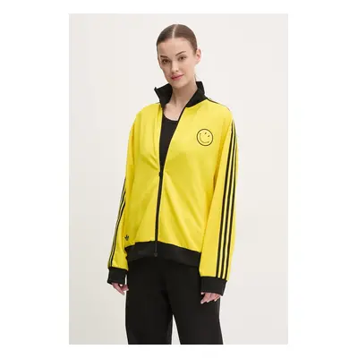 Mikina adidas Originals X Smiley dámská, žlutá barva, s aplikací, JD2737