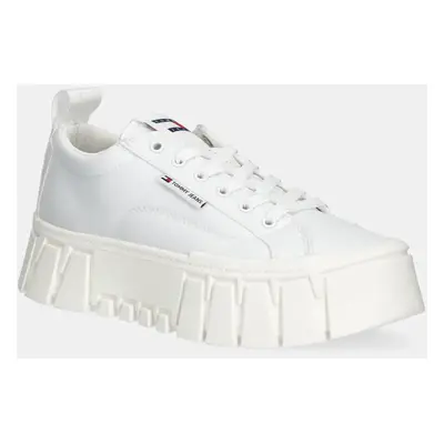 Sneakers boty Tommy Jeans FLATFORM SNEAKER NYLON bílá barva, EN0EN02793