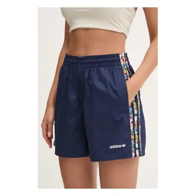 Kraťasy adidas Originals Liberty dámské, tmavomodrá barva, vzorované, high waist, JC7777