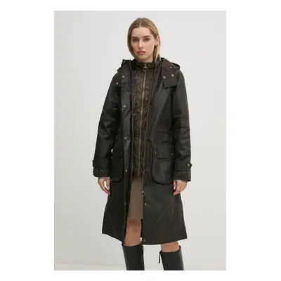 Parka Barbour Long Cannich Wax dámská, zelená barva, přechodná, LWX1264