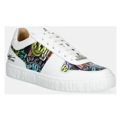 Kožené sneakers boty Philipp Plein Nappa Lo-Top Smile bílá barva, USC0663 PLE010N 01