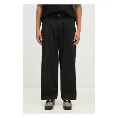 Bavlněné kalhoty Butter Goods Pleated Trousers černá barva, ve střihu chinos, BG243717