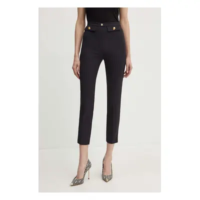 Kalhoty Elisabetta Franchi dámské, černá barva, přiléhavé, high waist, PA02446E2