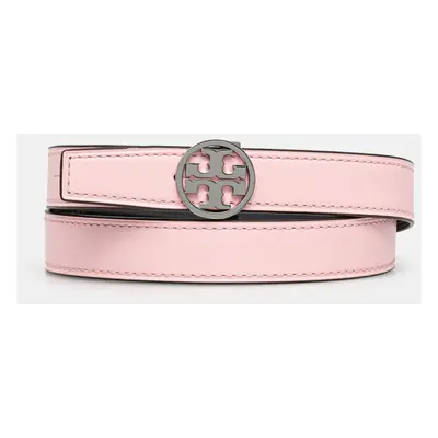 Oboustranný kožený pásek Tory Burch Miller Smooth Reversible dámský, růžová barva, 159072-650