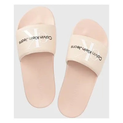 Pantofle Calvin Klein Jeans SLIDE MONOGRAM CO dámské, růžová barva, YW0YW00103