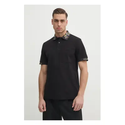 Bavlněné polo tričko Versace Jeans Couture černá barva, s potiskem, 78GAGT04 CJ01T