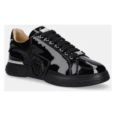 Kožené sneakers boty Philipp Plein Lo-Top Hexagon černá barva, USC0666 PLE010N 0202