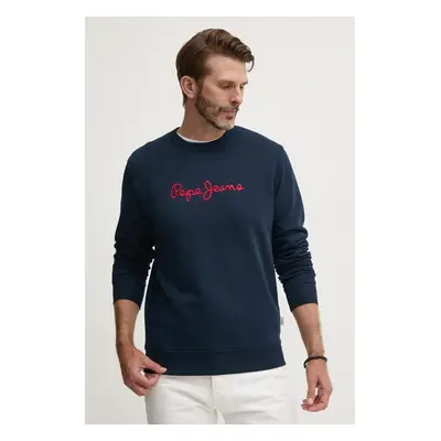 Bavlněná mikina Pepe Jeans NEW JOE CREW pánská, tmavomodrá barva, s aplikací, PM582715