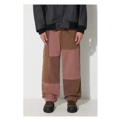 Bavlněné kalhoty Butter Goods Washed Canvas Patchwork Pants hnědá barva, jednoduché, BGQ3234201