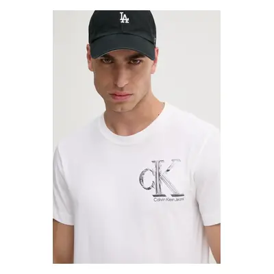 Bavlněné tričko Calvin Klein Jeans bílá barva, s potiskem, J30J325498