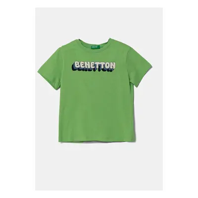 Dětské bavlněné tričko United Colors of Benetton zelená barva, s potiskem, 3I1XG10HT