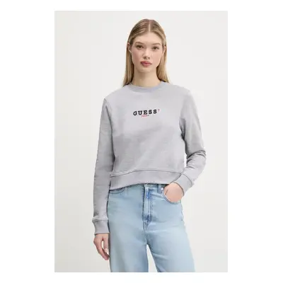 Bavlněná mikina Guess Jeans dámská, šedá barva, s potiskem, W5RQ28 K68I4