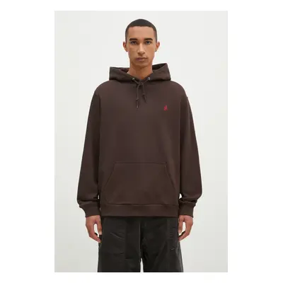 Bavlněná mikina Gramicci One Point Hooded Sweatshirt pánská, hnědá barva, s kapucí, hladká