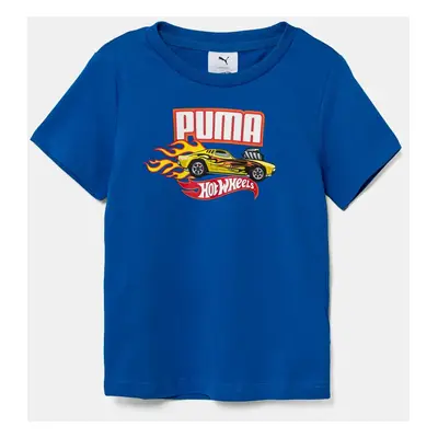 Dětské bavlněné tričko Puma X HOT WHEELS Graphic Tee modrá barva, s potiskem, 630069