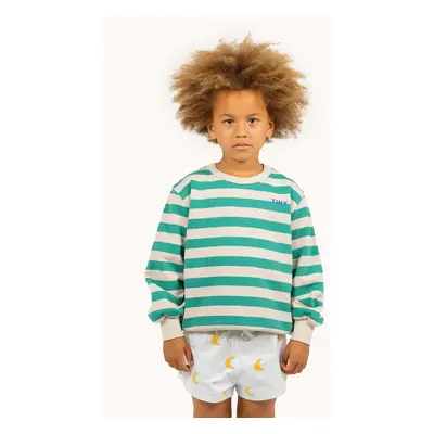 Dětská bavlněná mikina Tinycottons STRIPES SWEATSHIRT zelená barva, vzorovaná, SS25-125