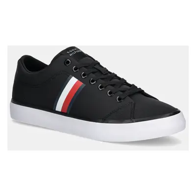 Tenisky Tommy Hilfiger TH HI VULC LOW CORE STRIPES MESH pánské, černá barva, FM0FM05393