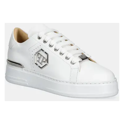 Kožené sneakers boty Philipp Plein Nappa Lo-Top Hexagon bílá barva, USC0670 PLE010N 01