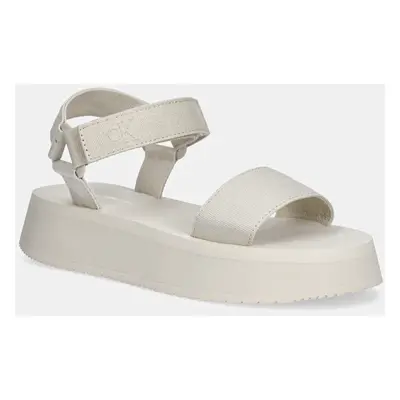 Sandály Calvin Klein Jeans SANDAL VELCRO WEBBING MG dámské, béžová barva, na platformě, YW0YW016