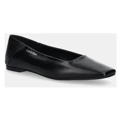 Kožené baleríny Calvin Klein FLAT BALLERINA - LTH černá barva, HW0HW02463