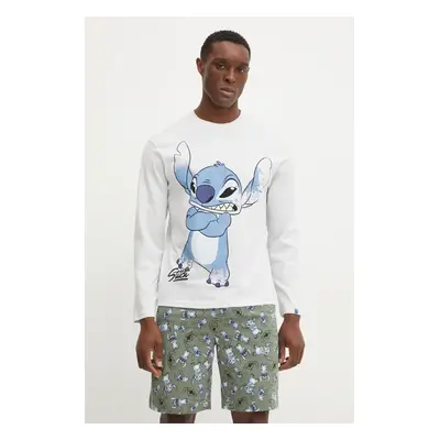 Bavlněné pyžamové tričko s dlouhým rukávem United Colors of Benetton LILO&STITCH pánská, šedá ba