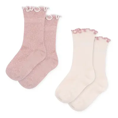 Dětské ponožky Konges Sløjd 2 PACK RIB FRILL SOCKS 2-pack růžová barva, KS102240