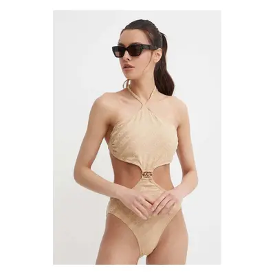 Jednodílné plavky MICHAEL Michael Kors CUT OUT ONE PIECE béžová barva, mírně vyztužený košík, MM