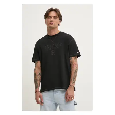 Bavlněné tričko Tommy Jeans černá barva, s aplikací, DM0DM20805