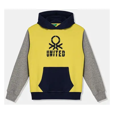 Dětská bavlněná mikina United Colors of Benetton žlutá barva, s kapucí, s potiskem, 3UNIC204R