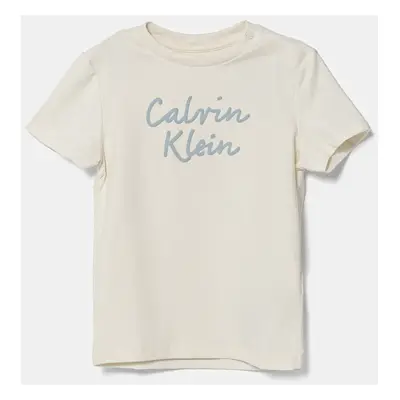 Dětské tričko Calvin Klein Jeans béžová barva, s potiskem, IN0IN00292