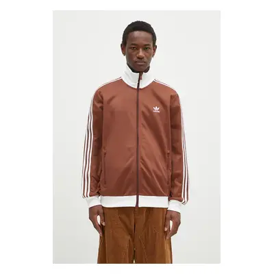 Mikina adidas Originals Beckenbauer Tracktop pánská, hnědá barva, s aplikací, IY9879