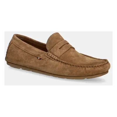 Semišové mokasíny Tommy Hilfiger CASUAL SUEDE DRIVER pánské, hnědá barva, FM0FM04998