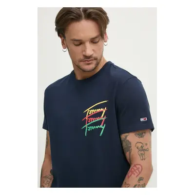 Bavlněné tričko Tommy Jeans tmavomodrá barva, s potiskem, DM0DM20771