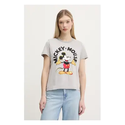 Bavlněné tričko Desigual MICKEY MOUSE šedá barva, 25SWTKAI