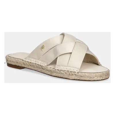 Pantofle Tommy Hilfiger SATIN ESPADRILLE MULE dámské, béžová barva, FW0FW08502